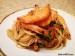 Spaghetti with shrimps, tomatoes and arugula salad